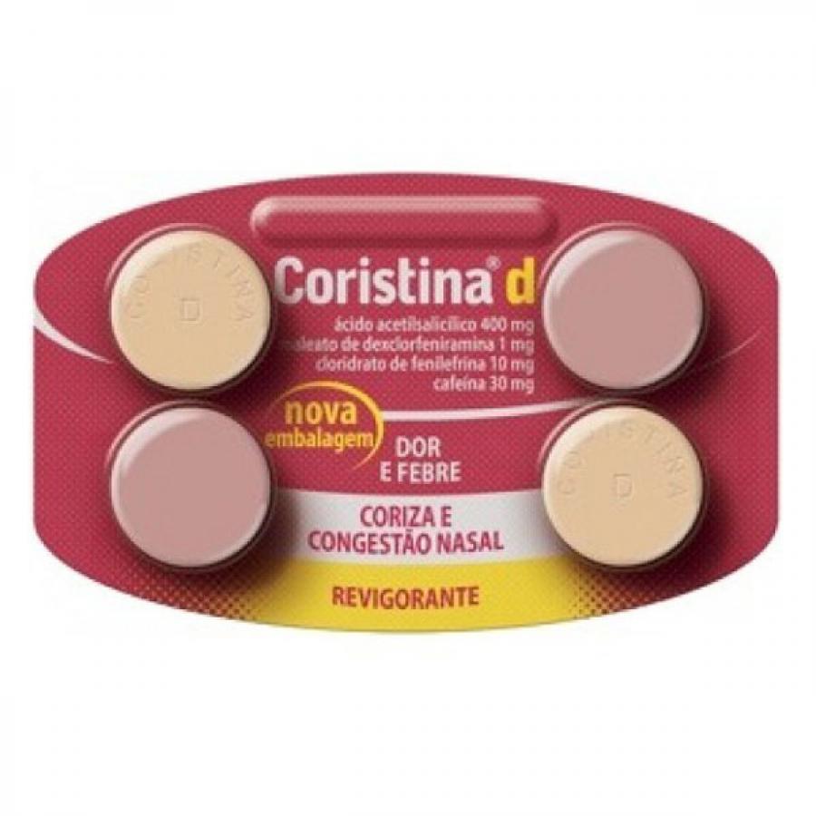 Coristina D 1mg + 10mg + 400mg + 30mg, blister com 4 comprimidos