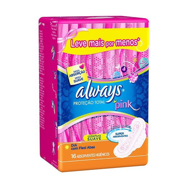 Absorvente Always pink com abas com 16 unidades