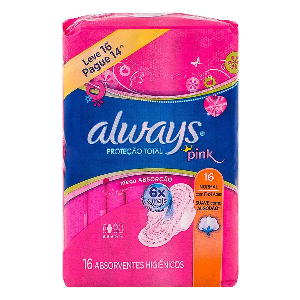 Absorvente Always Pink com Abas Leve 16 Pague 14 unidades