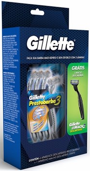 Kit Prestobarba 3 com 4 + Aparelho Mach3 Descartável Grátis