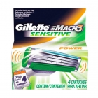 Gillette Mach 3 Power Sensitive com  4 unidades