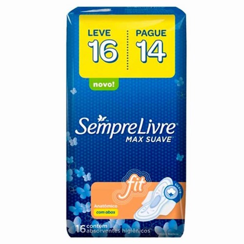 Absorvente Sempre Livre Fit suave, com abas, leve 16 pague 14