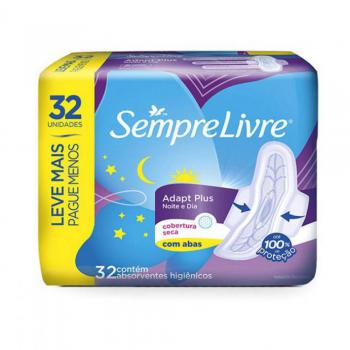 Absorvente Sempre Livre Adapt Plus Noite e Dia com abas, seca com 32 unidades
