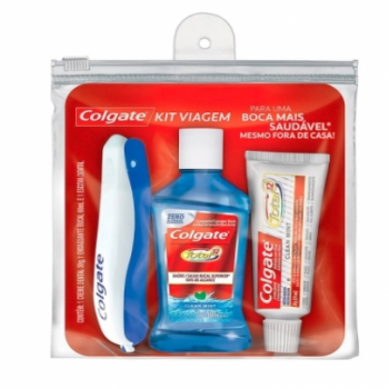 Kit Colgate Viagem com Escova Dental + Creme Dental + Enxaguante Bucal