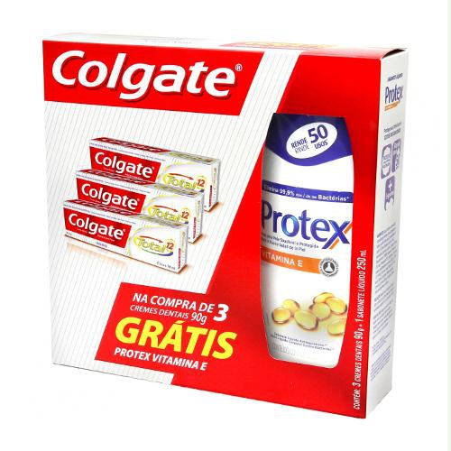 kit 3 Cremes Dentais Colgate Total 12 Clean Mint LEVE GRÁTIS Sabonete Líq Protex