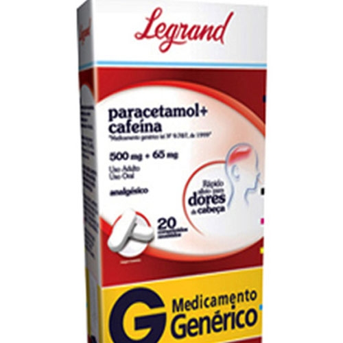Paracetamol 500mg + Cafeina 65mg com 20 Comprimidos