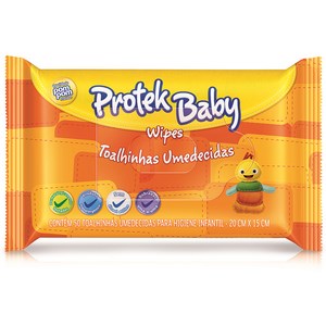 Toalha Umedecida Protek Baby Wipes Com 50 Unidades