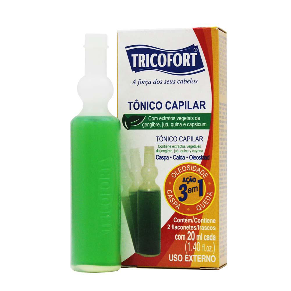 Locao Tonica Anticaspa Tricofort contem 2 frascos com 25ml cada
