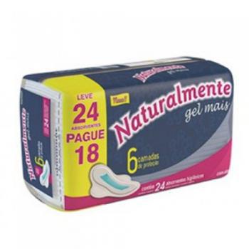 Absorvente Naturalmente Gel Mais com abas leve 24 pague 18 unidades