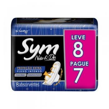 Absorvente Sym Noturno Cobertura Suave Com Abas Leve 8 Pague 7