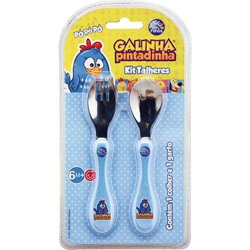 Kit Talheres Pais e Filhos Galinha Pintadinha colher + garfo, azul