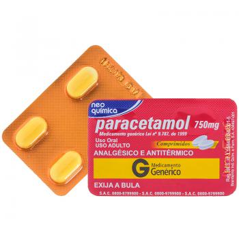 Paracetamol 750mg com 4 Comprimidos