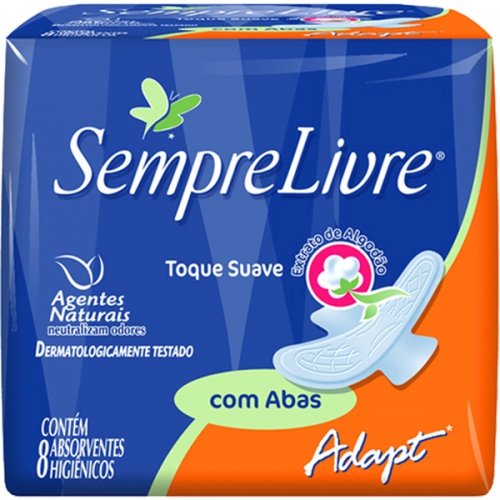 Absorvente Sempre Livre Adapt Termo Control suave, com abas, 8 unidades